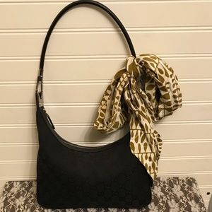 GUCCI Black Monogram Canvas & Leather Shoulder Bag
